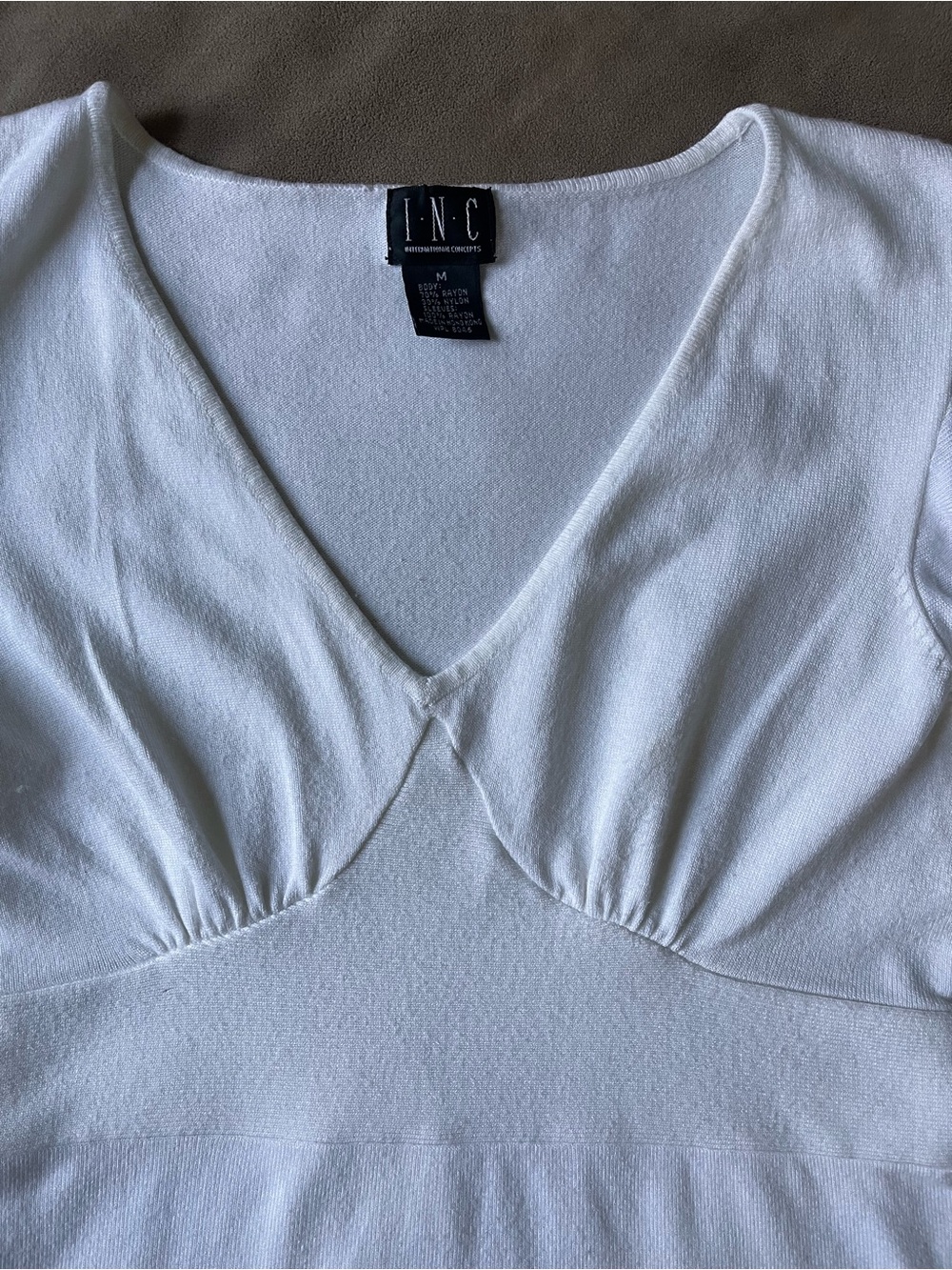 Vintage Y2K I.N.C. Romantic Flutter Sleeve Ruched Tie Back Babydoll Top - White - Picture 3 of 9